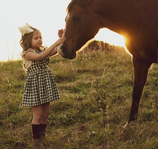 dziewczynka w sukience obok konia